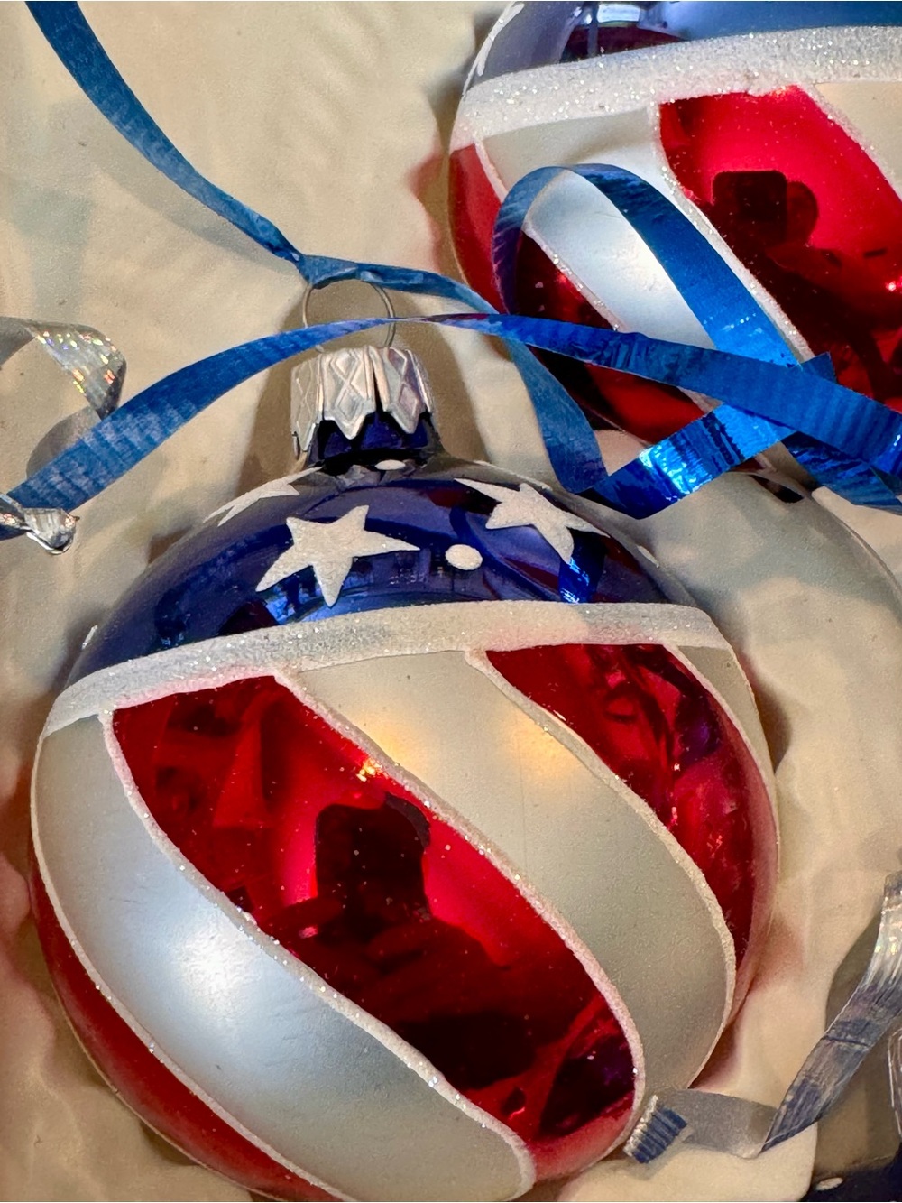🇺🇸 USA American Red, White & Blue Star Stripe Glass Ornaments - 2004 - 2” - Picture 12 of 15